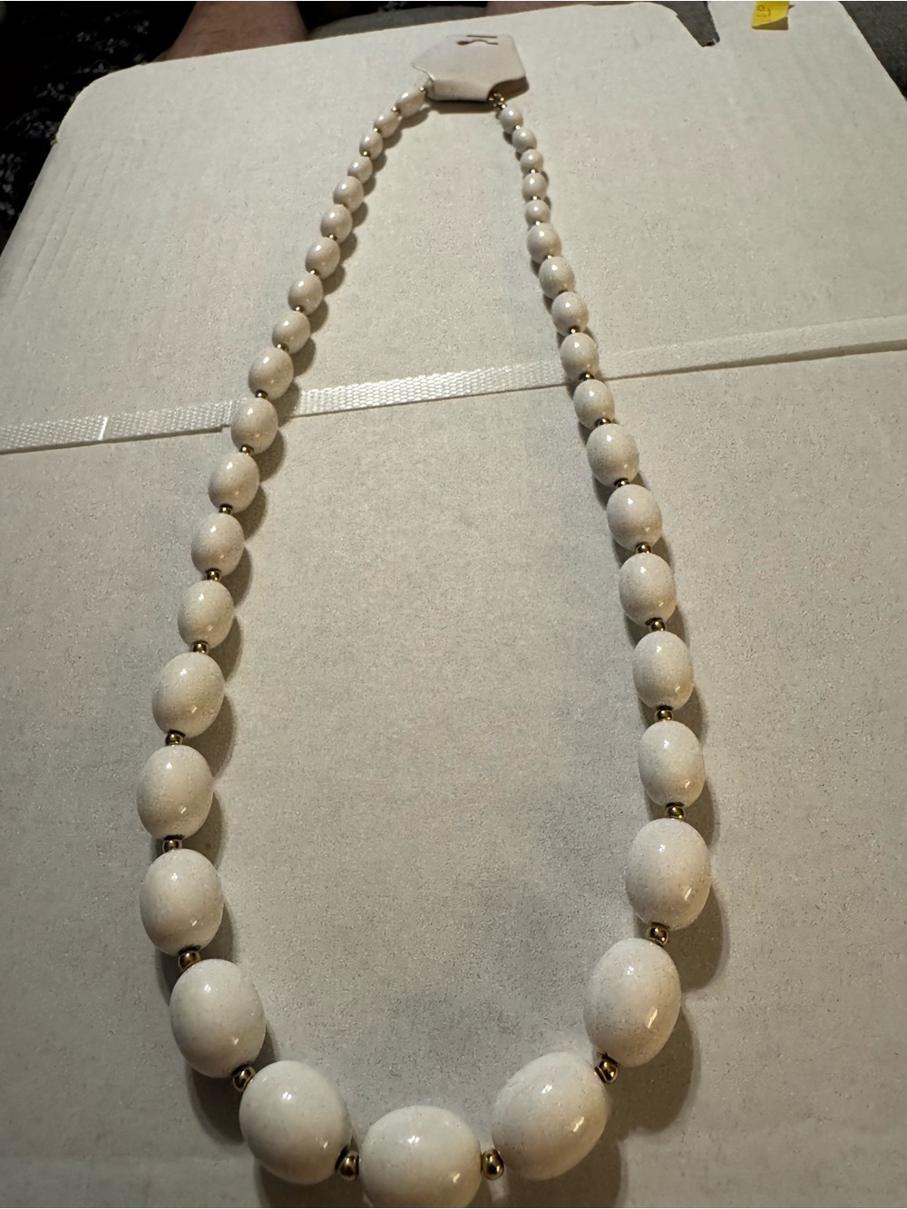 Cream Beaded Necklace with Gold Accent Spacers